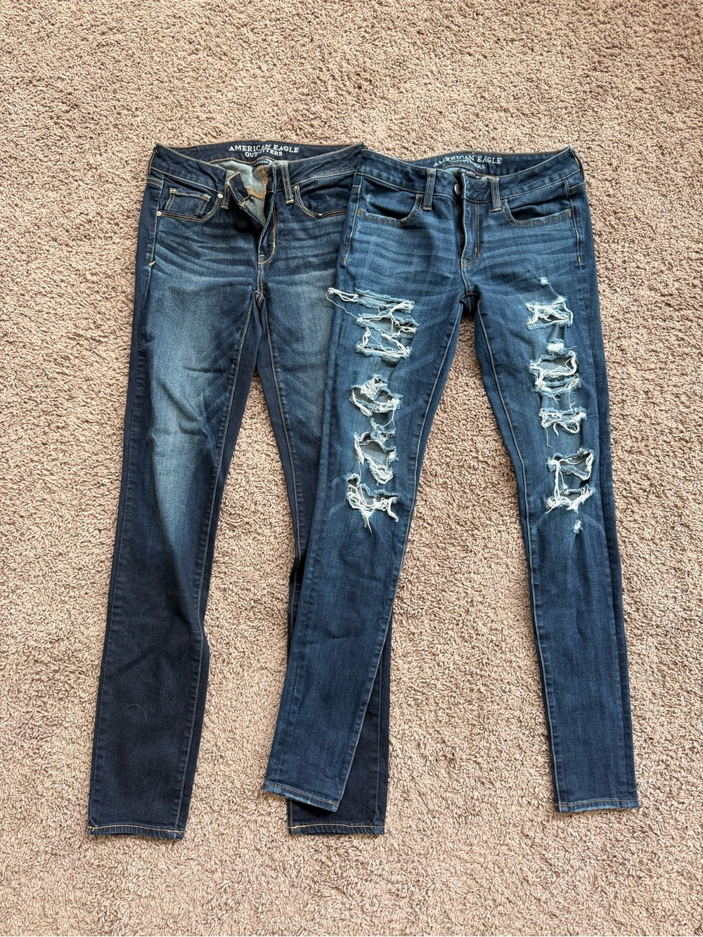 American Eagle Outfitters Distressed Medium-Dark Blue Skinny Jeans Duo